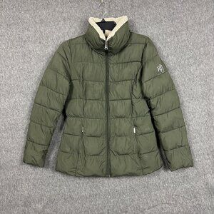 Ralph Lauren RLL Womens XS Olive Green Puffer Jacket Plush Lining Zip Pockets